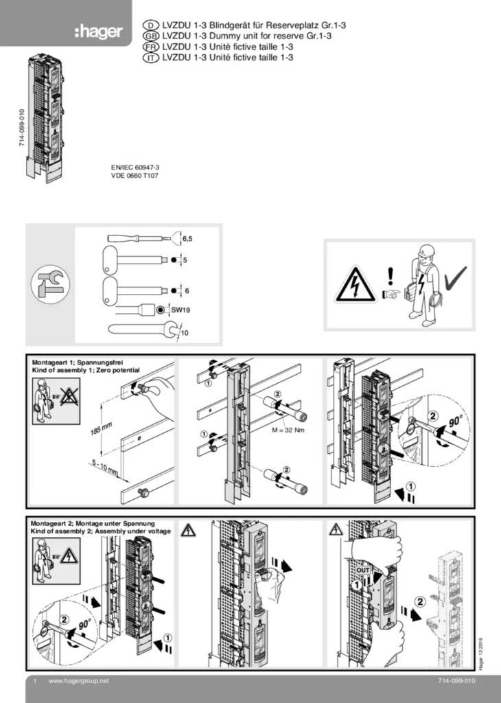 Bild Montageanleitung für Blindgerät Grösse 1-3 | Hager Schweiz
