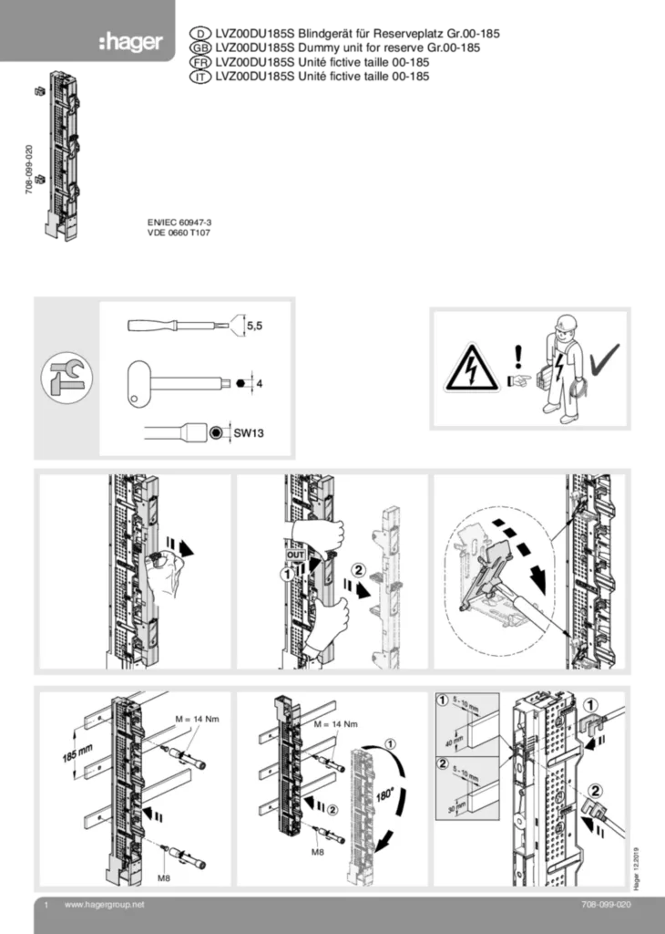 Bild Montageanleitung für Blindgerät Grösse 00-185 zu Grösse 1-3 | Hager Deutschland