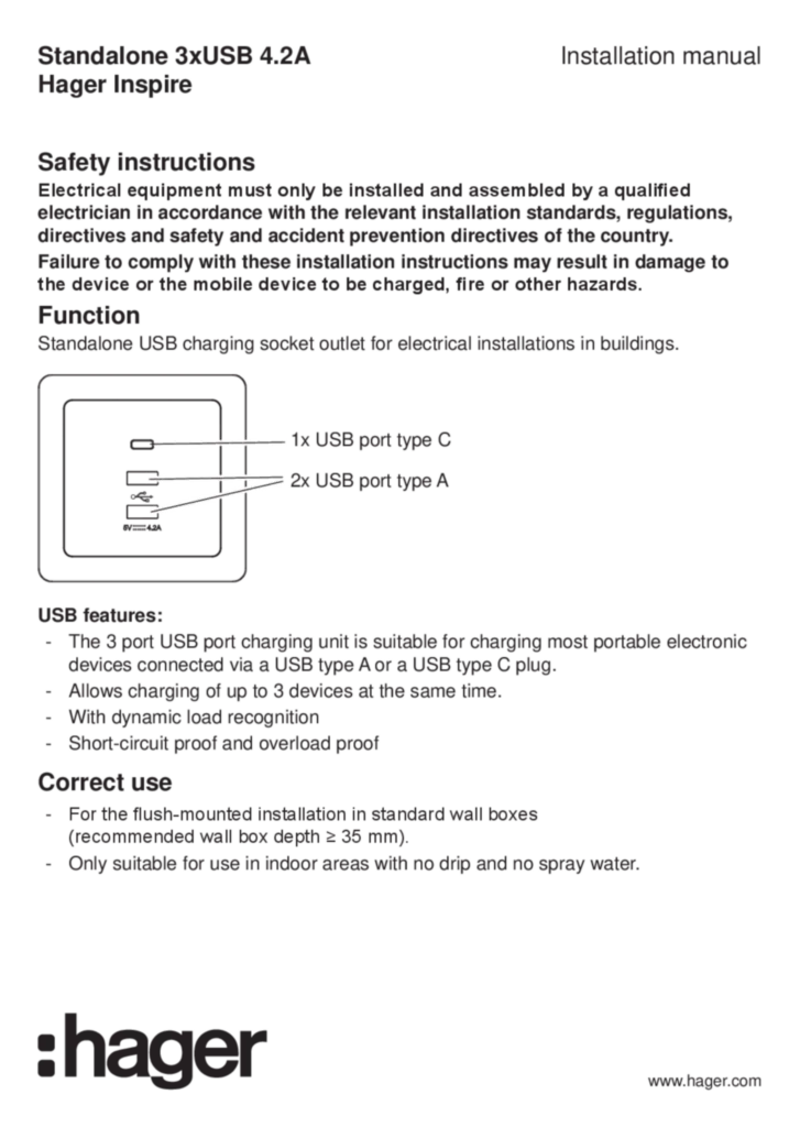 Image Manual for WGCXS3USBXX - Standalone 3x USB (EN, 2019-11)  | Hager