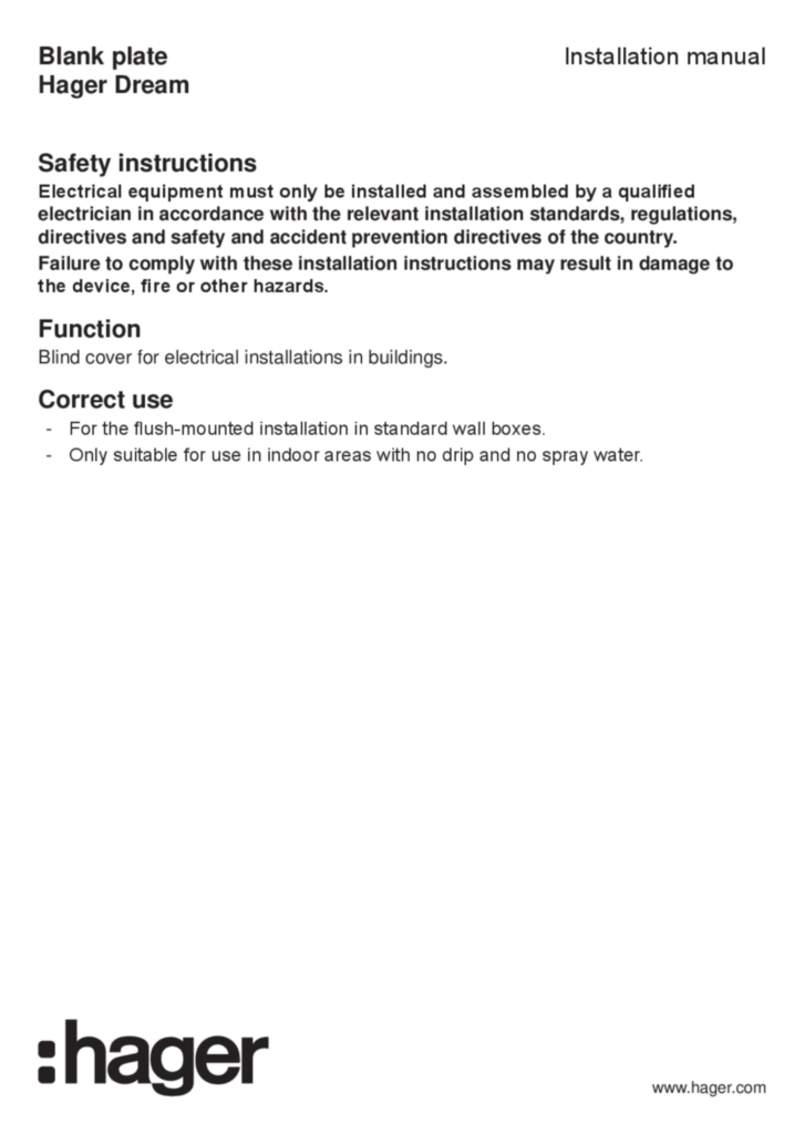 Image Manual for WGDBP1XX - Blank plate (EN, 2019-04)  | Hager