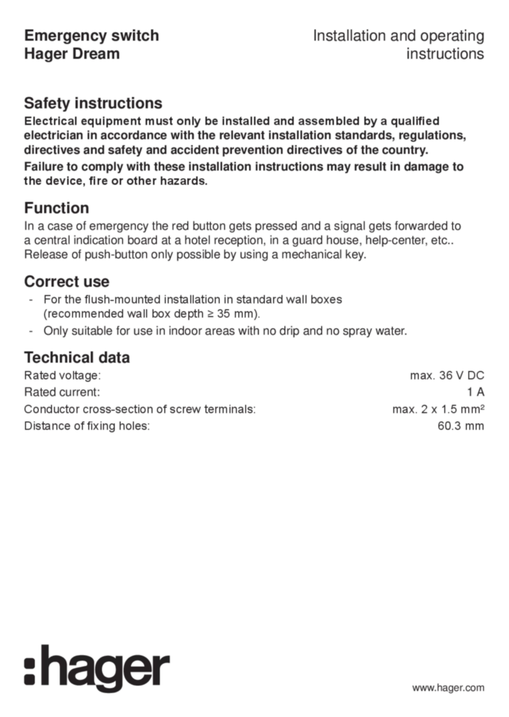 Image Manual for WGDEE1XX - Emergency switch (EN, 2019-04)  | Hager