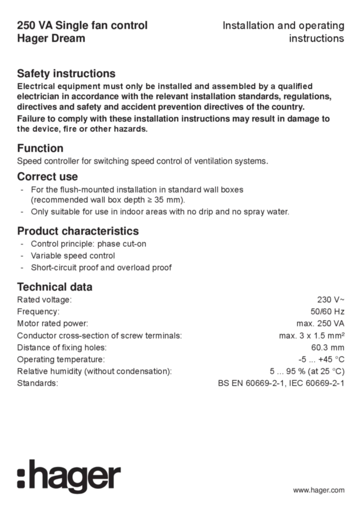 Image Manual for WGDEFR250XX - Fan control (EN, 2019-04)  | Hager