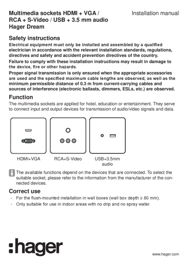 Image Manual for WGDHHIXX-RCAXX-USBXX - Multimedia sockets (EN, 2019-04)  | Hager