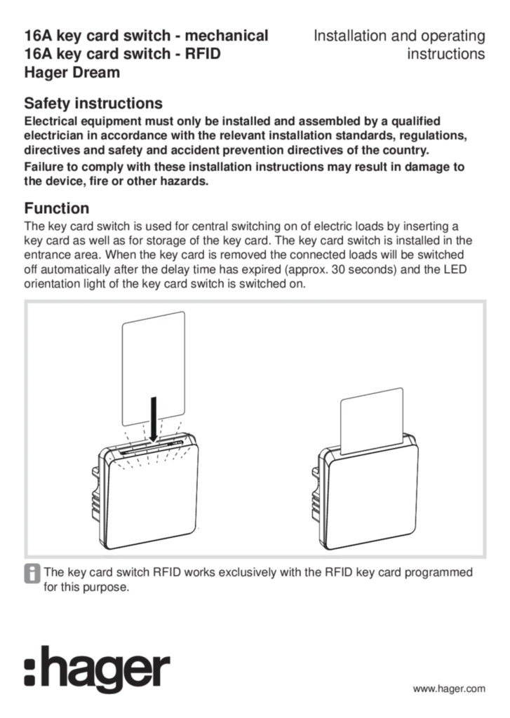 Image Manual for WGDHKTXX - Key card switch (EN, 2019-07)  | Hager