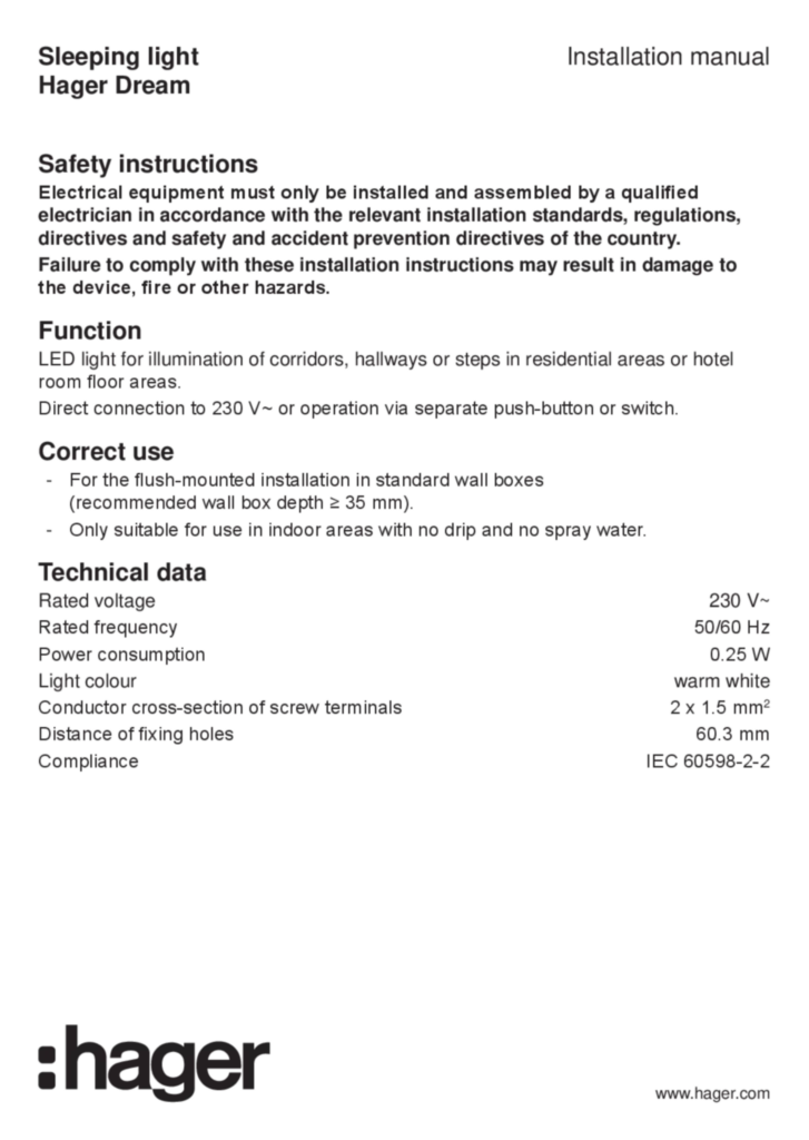 Image Manual for WGDHSLXX - Sleeping light (EN, 2019-04)  | Hager