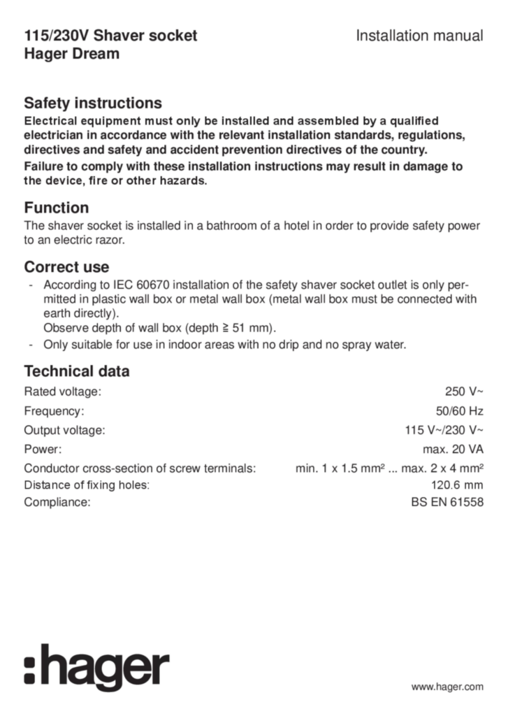 Image Manual for WGDHSRXX - Shaver socket (EN, 2019-04)  | Hager