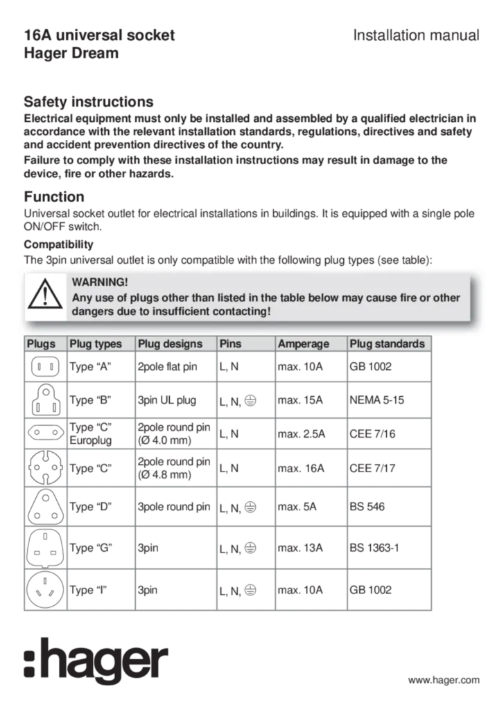 Image Manual for WGDS116ISXX - Universal socket (EN, 2019-11)  | Hager