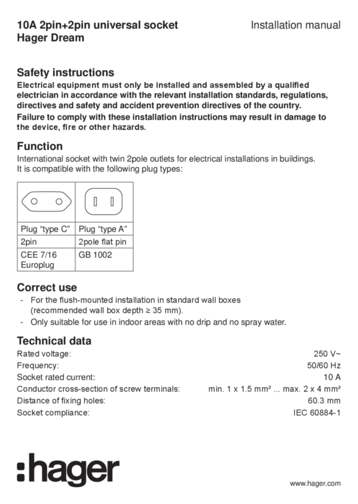 Image Manual for WGDS210UXX - 2pin universal socket (EN, 2019-04)  | Hager
