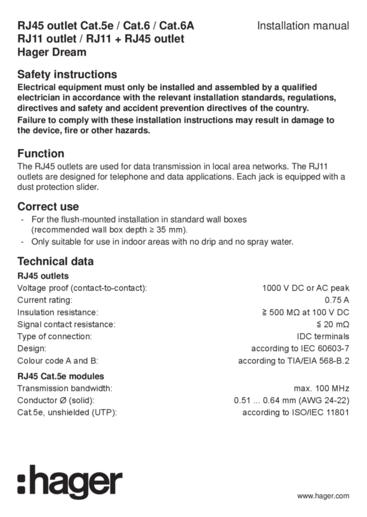 Image Manual for WGDT1RJXX-WGDT2RJXX - Data/Tel outlets (EN, 2019-07)  | Hager