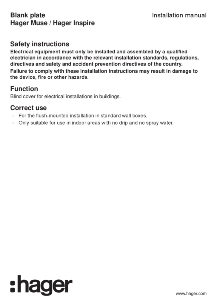 Image Manual for WGMBP1XX-WGCXBP1XX - Blank plate (EN, 2019-04)  | Hager