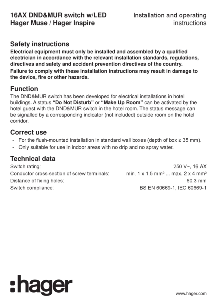 Image Manual for WGMHDCXX-WGCXHDCXX - DND-MUR switch (EN, 2019-06)  | Hager