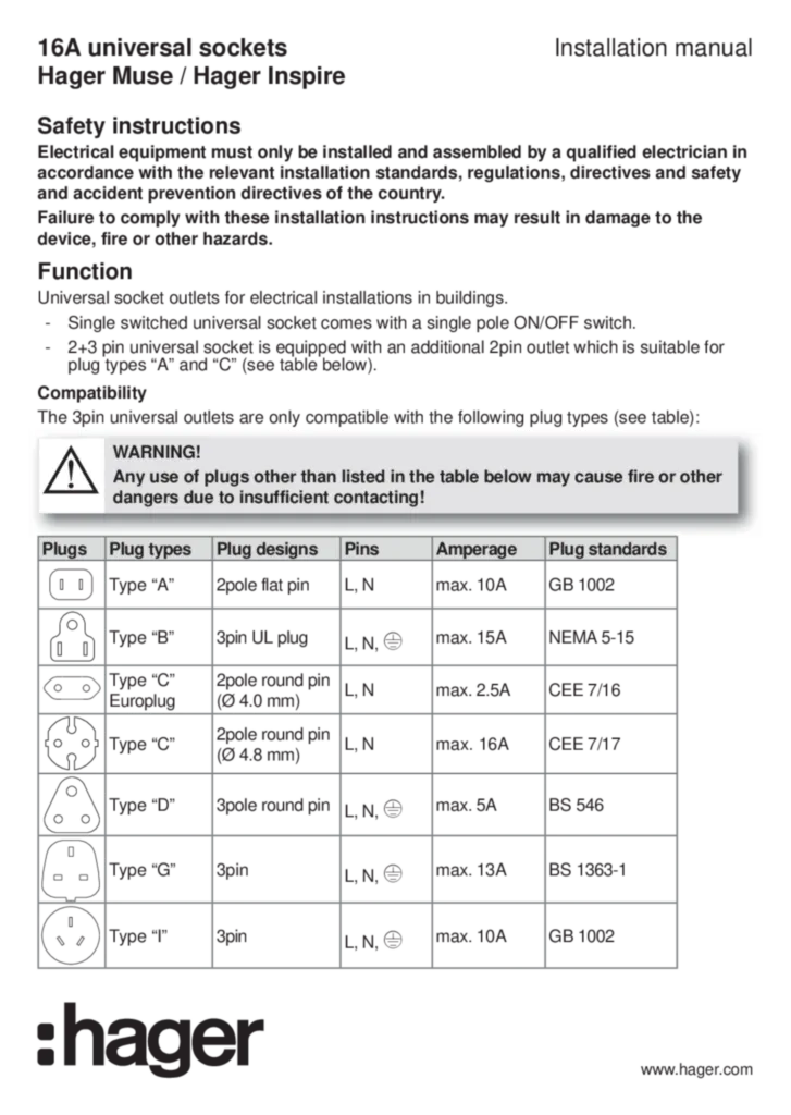 Image Manual for WGMSX16ISXX-WGCXSX16ISXX-UIXX - Universal sockets (EN, 2019-11)  | Hager