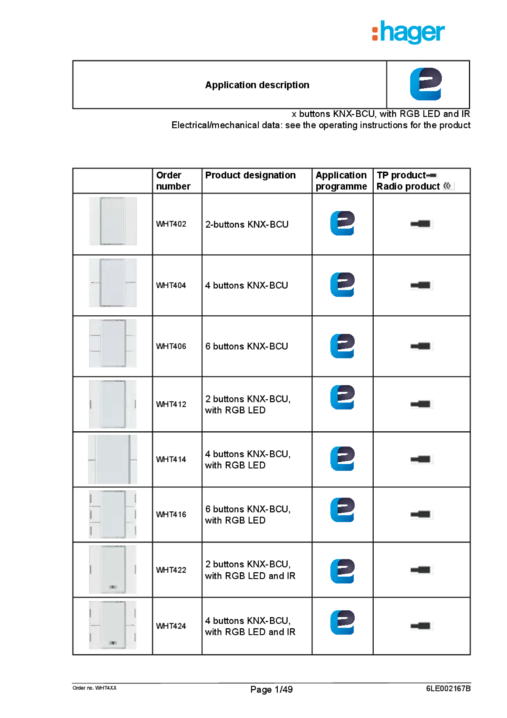 Image Description de l'application EASY pour WHT4XX -  x postes poussoir sensoriel KNX-BCU  (EN, 2016-11), easy link | Hager Suisse