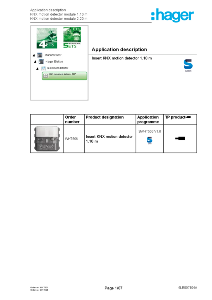 Image Description de l'application ETS détecteur de mouvement KNX  V1.0 (EN, 2020-03) | Hager Suisse
