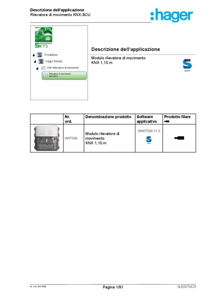 Image Description de l'application ETS détecteur de mouvement KNX  V1.0 (IT, 2020-03) | Hager Suisse