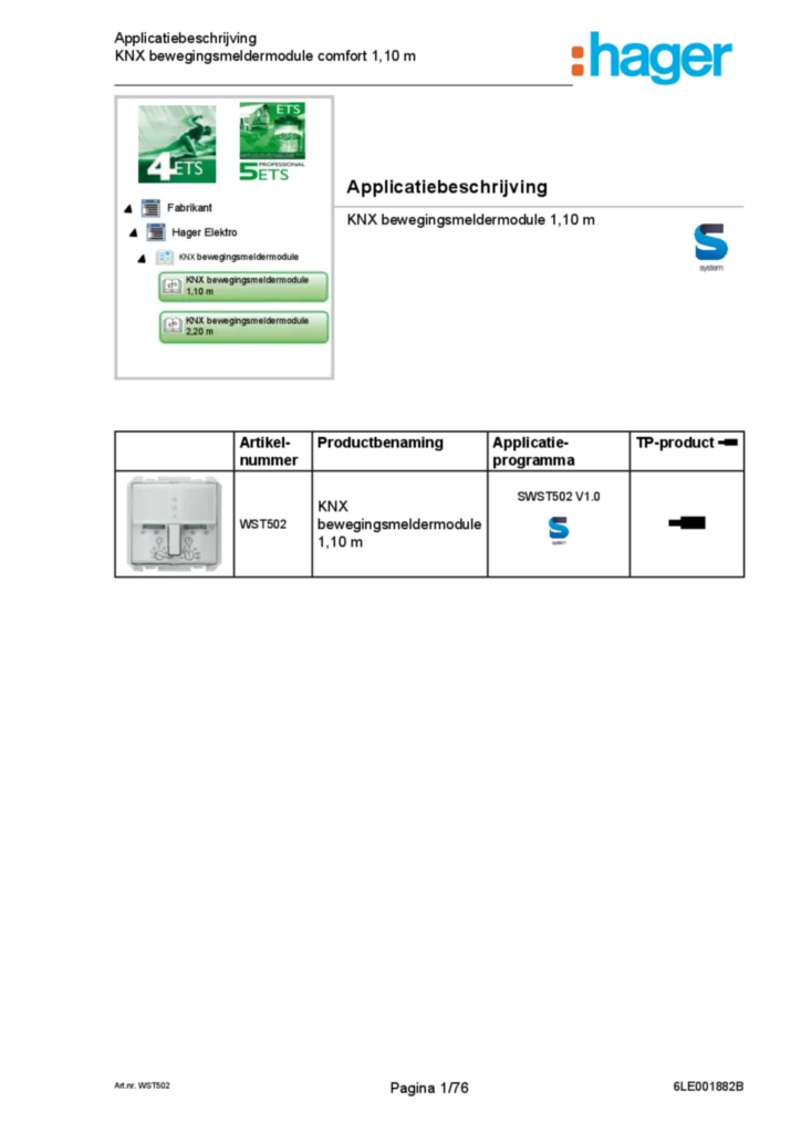 Image Description de l'application ETS pour Détecteur de mouvement KNX (NL, 2016-09) | Hager Belgique