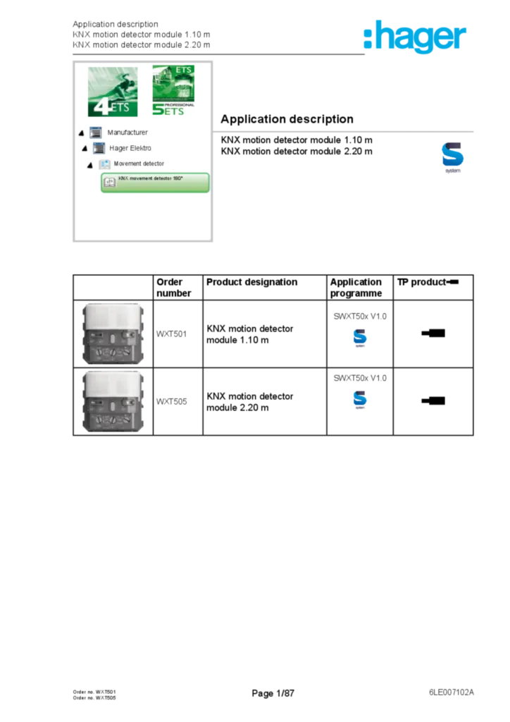 Image Description de l'application ETS détecteur de mouvement KNX  V1.0 (En, 2019-02) | Hager France