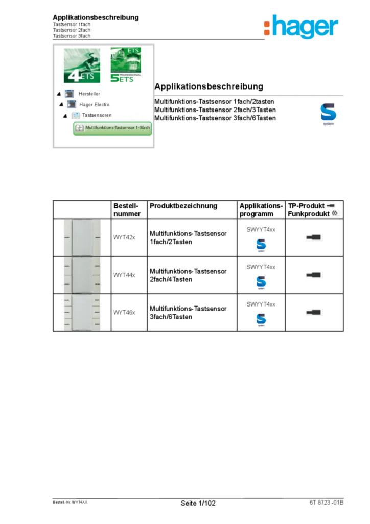 Bild Applikationsbeschreibung ETS für KNX Tastsensor xfach (DE, 2016-11) | Hager Deutschland