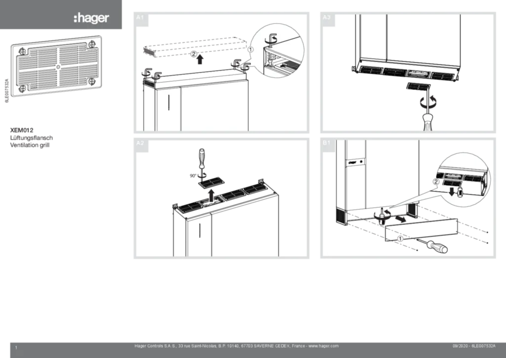 Bild Montageanleitung für XEM012 - Lüftungsflansch (DE-EN, 2020-09) | Hager Deutschland