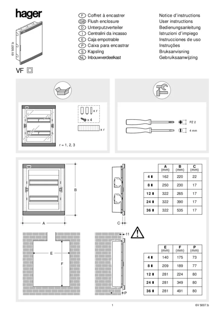 Bild Montageanleitung für VF0xx, VF12xx, VF2xx, VF36xx, VS04xx - UPV, Golf (FR, Stand: 07.2001) | Hager Deutschland