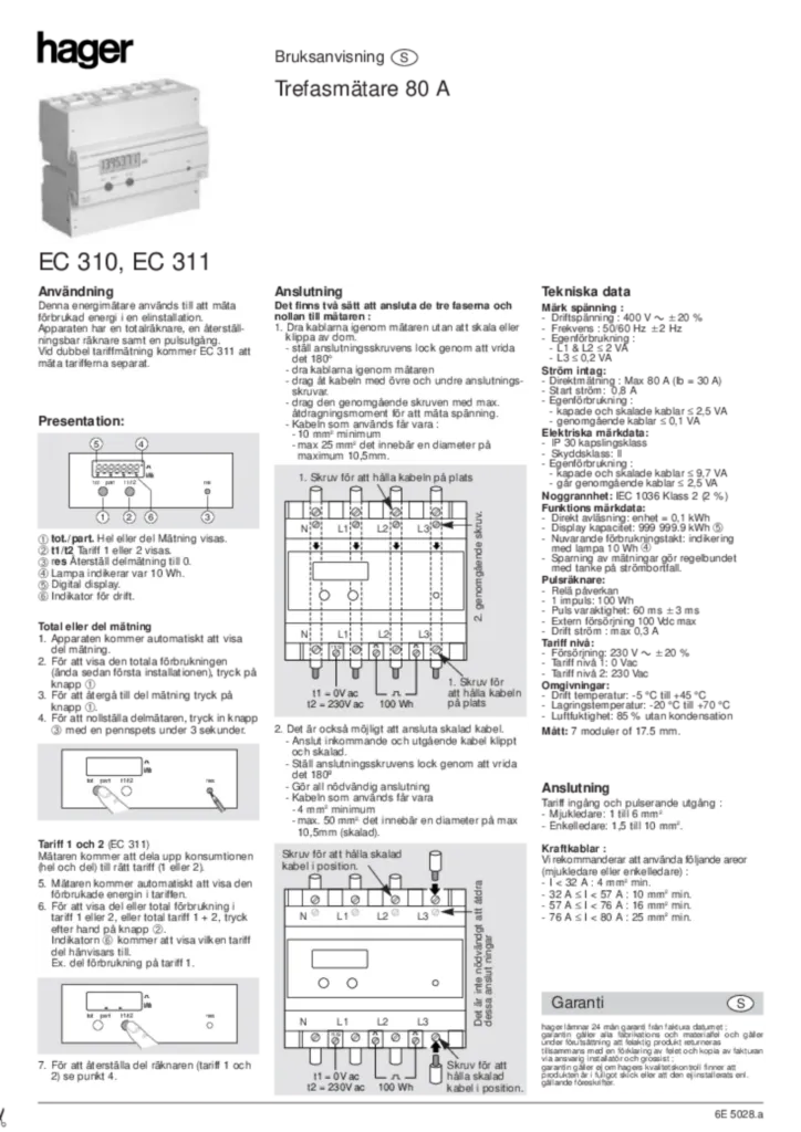 Bild Compteur d'énergie triphasé entrée directe 80A EC310 EC311 | Hager Sverige