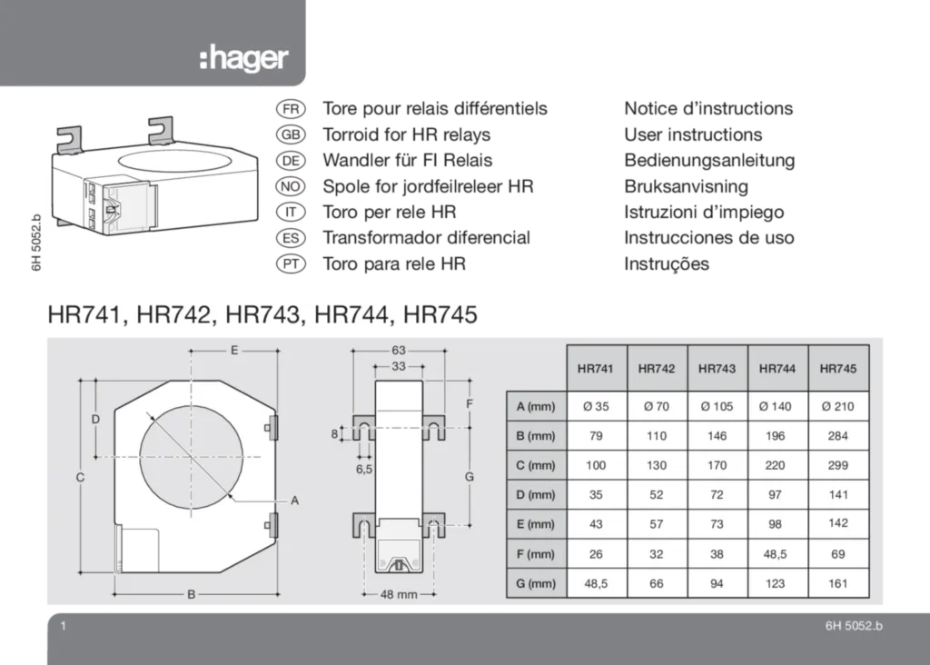Image Tore pour relais différentiel HR741_742_743_744_745  | Hager