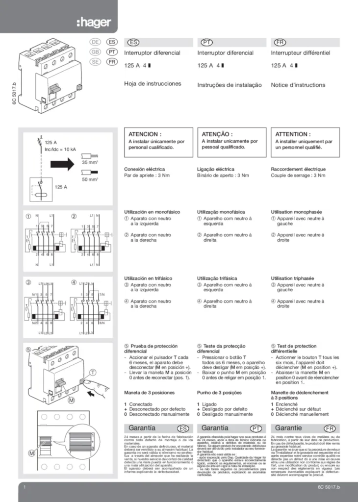 Image Notice Inter différentiel 125 A  | Hager