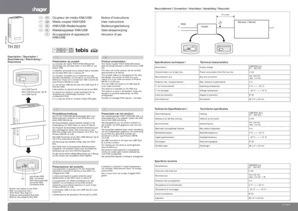 Imagem Coupleur de media TH201 | Hager Portugal