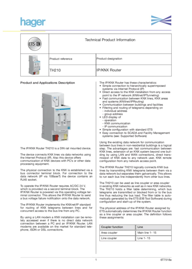Imagem Info techniques produit TH210 | Hager Portugal