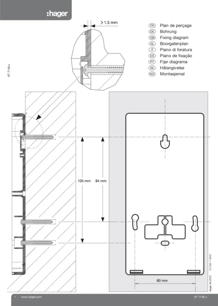 Imagem Plan de perçage pourTR130, TR140 , TR130AU, TR140AU | Hager Portugal