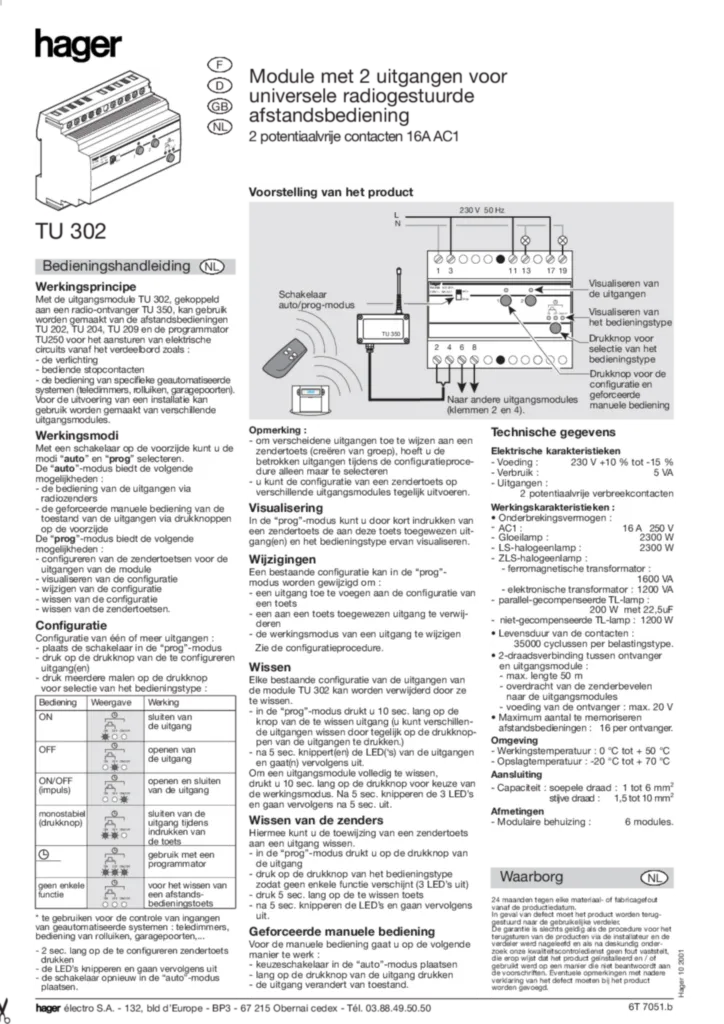 Afbeelding Module 2 sorties pour systeme de telecommande radio universelle TU302 | Hager Nederland