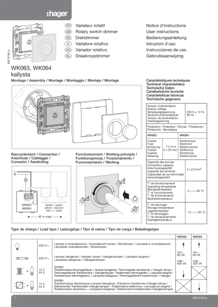 Image notice variateur rotatif WK063_WK064 | Hager France
