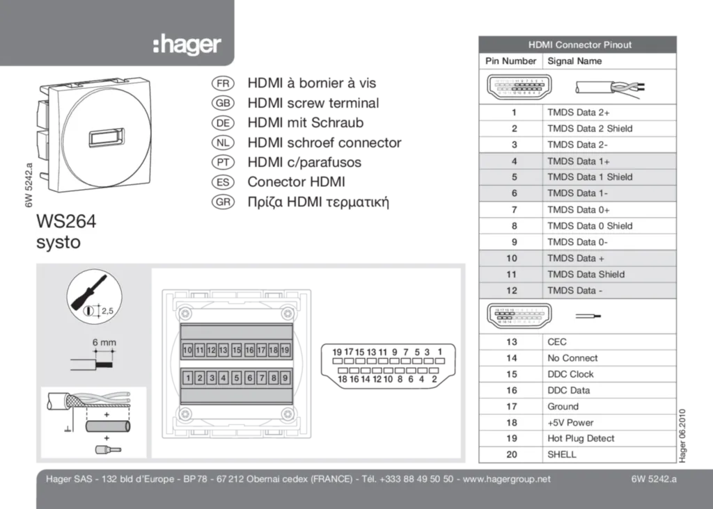 Image HDMI bornier à vis systo WS264 | Hager France