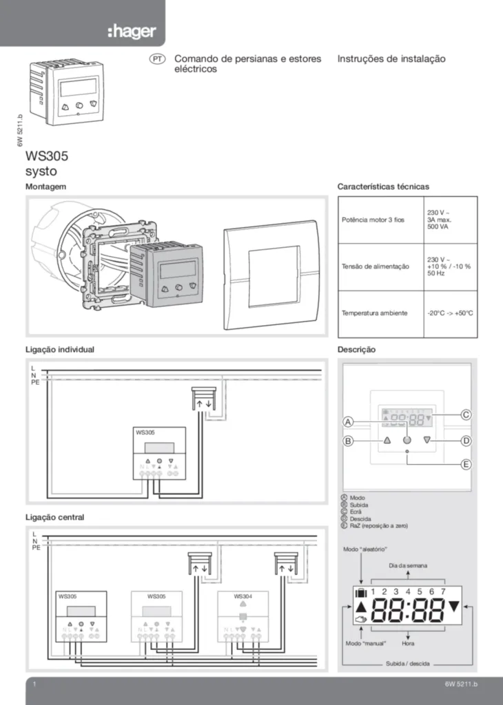 Imagem Commande de stores et de volets roulants electriques WS305 | Hager Portugal