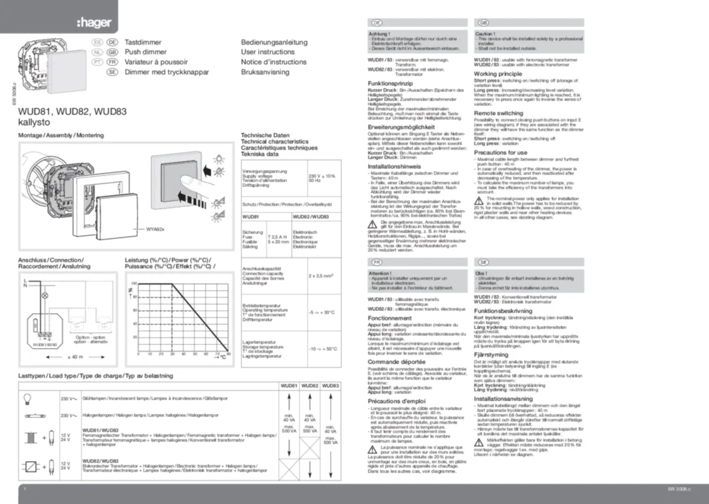 Bild Installationsanleitung für WUD81 - Tastdimmer (DE-PT-EN-FR-NL, Stand: 08.2011) | Hager Deutschland