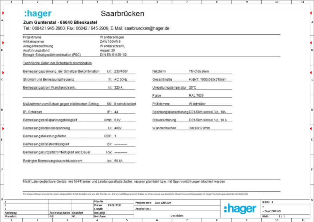 Bild Aufbau und Stromlaufplan ZAW100AW9 | Hager Deutschland