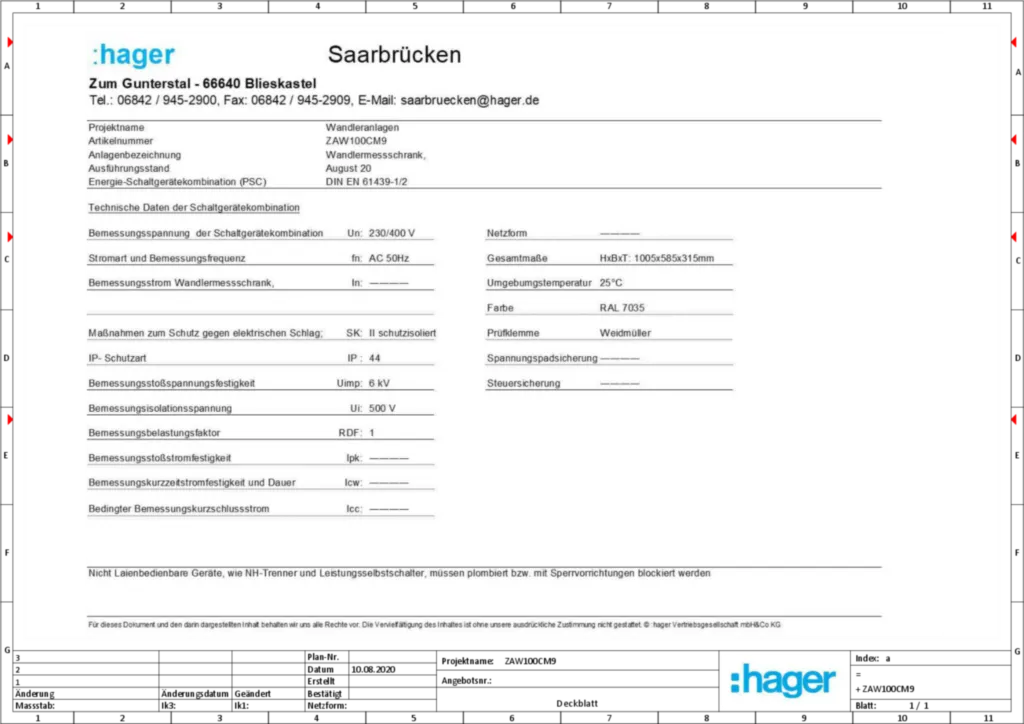 Bild Aufbau und Stromlaufplan ZAW100CM9 | Hager Deutschland