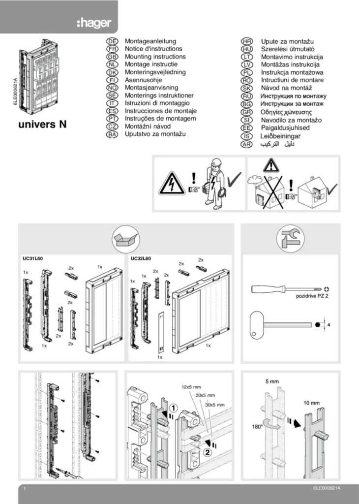 Bild Montageanleitung für UC31L60, UC32L60 - Bausatz, universN (Stand: 06.2014) | Hager Deutschland