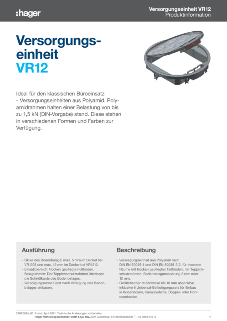 Bild Versorgungseinheit VR12 | Hager Deutschland