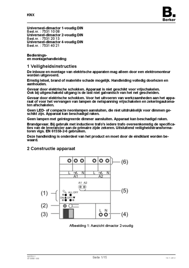 Afbeelding Manual for 75311008-75312013-75314021 - Universal dim actuators RMD (NL, 2012-11) | Hager Nederland