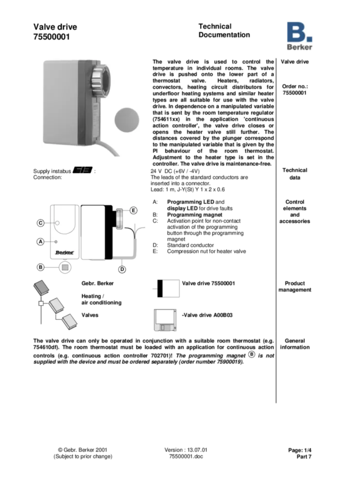 Bild Applikationsbeschreibung ETS für 75500002 - KNX Stellantrieb (EN, 2001-07) | Hager Deutschland