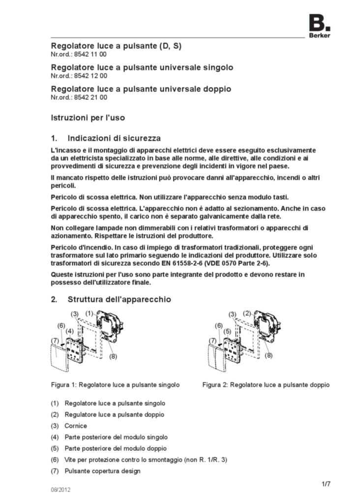 Immagine Manual for 85121100-85122200 - Universal switch insert 1-/2gang (IT, 2012-08) | Hager Italia