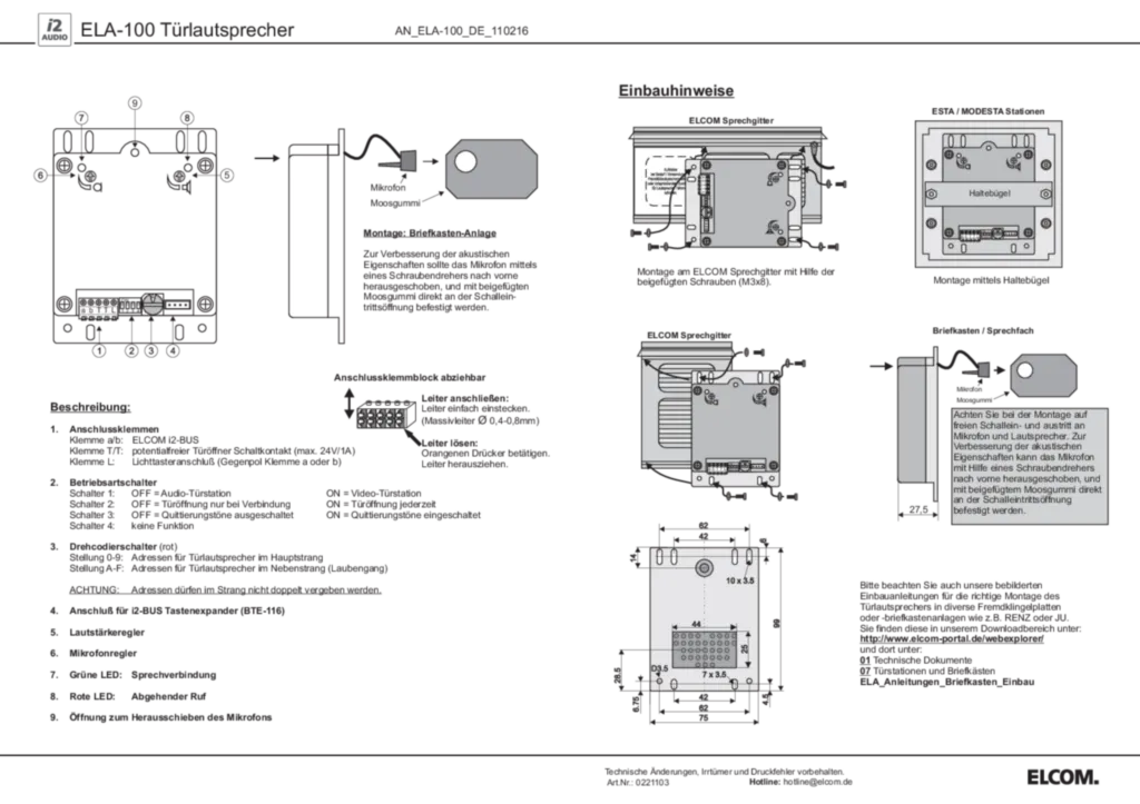Bild Installationsanleitung für 5812060 - LKM-110 Türlautsprecher Modul Langlochstanzung EB i2Audio MODESTA (DE-EN, Stand: 02.2011) | Hager Deutschland