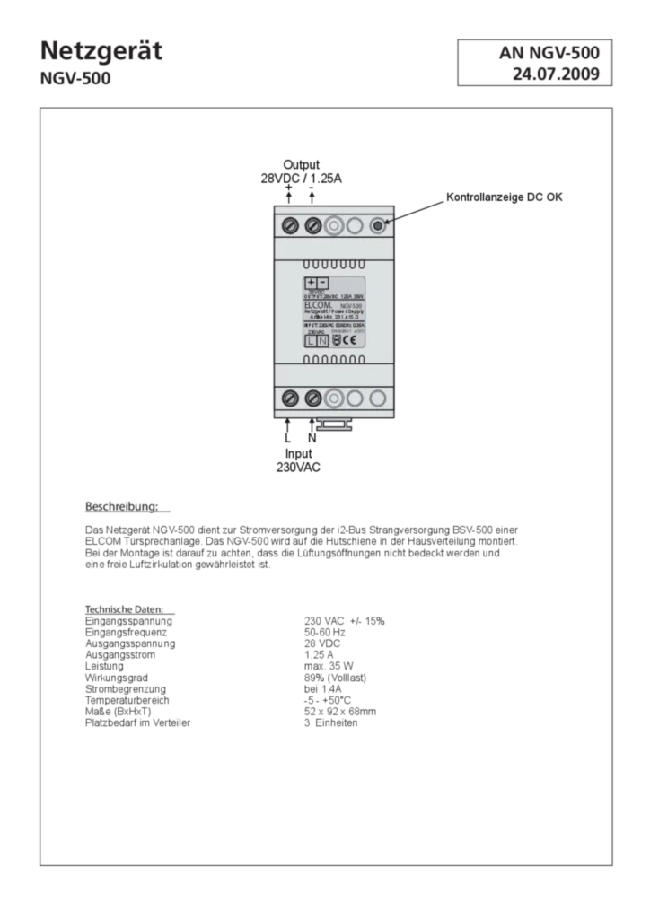 Bild Betriebsanleitung für 1001xx, 1067xx, 1068xx, 1087xx, 1088xx, 2314xx - VideoSets, Netzgerät (DE, Stand: 04.2010) | Hager Deutschland