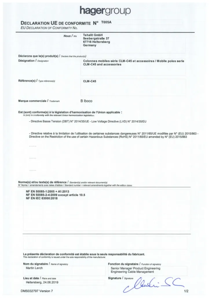 Image Declaration UE CLM-C45 T005A FR_EN 24062019 | Hager France