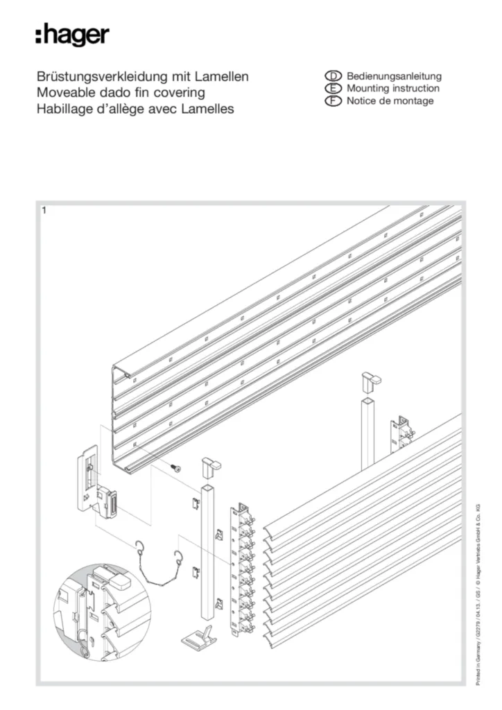 Bild Bedienungsanleitung für G2276 - Bausatz Lamellenverkleidung für Brüstungskanäle (DE-EN-FR, Stand: 04.2013) | Hager Deutschland