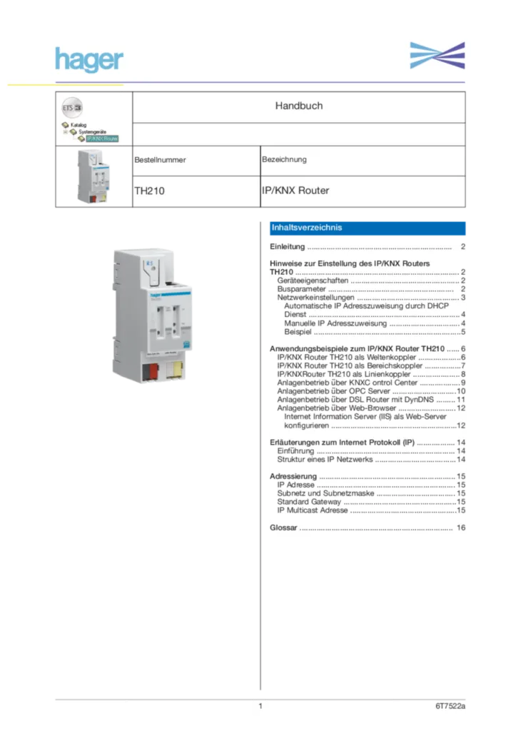 Immagine Manuel TH210 | Hager Italia