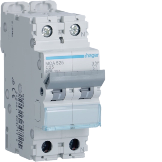 MCA525 - Interruttore Automatico Magnetotermico 1 Polo+N 25 A 6 Ka Curva C 2 M. Din