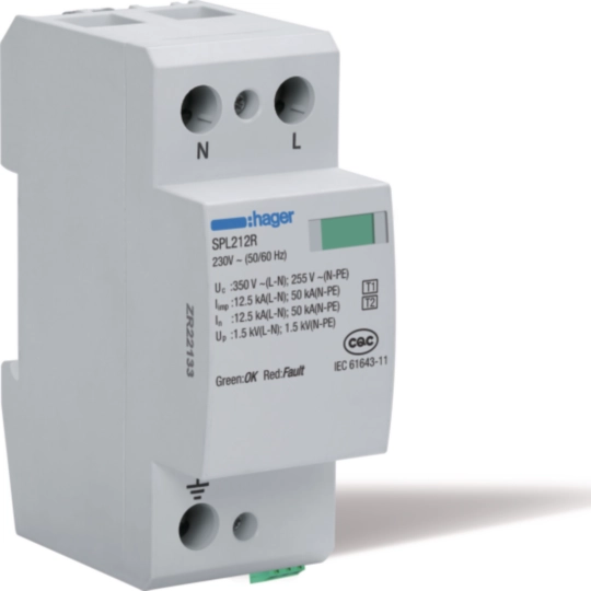 SPL212R - SPD 2P T1+T2 TNS/TT Uc 350V Iimp 12.5kA remote contact