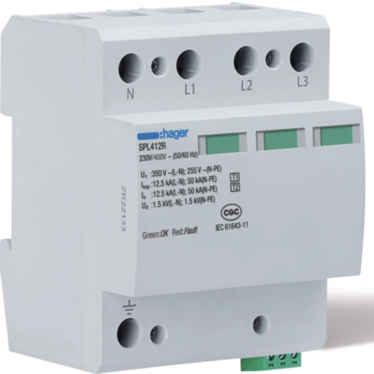 SPL412R - SPD 4P T1+T2 TNS/TT Uc 350V Iimp 12.5kA remote contact